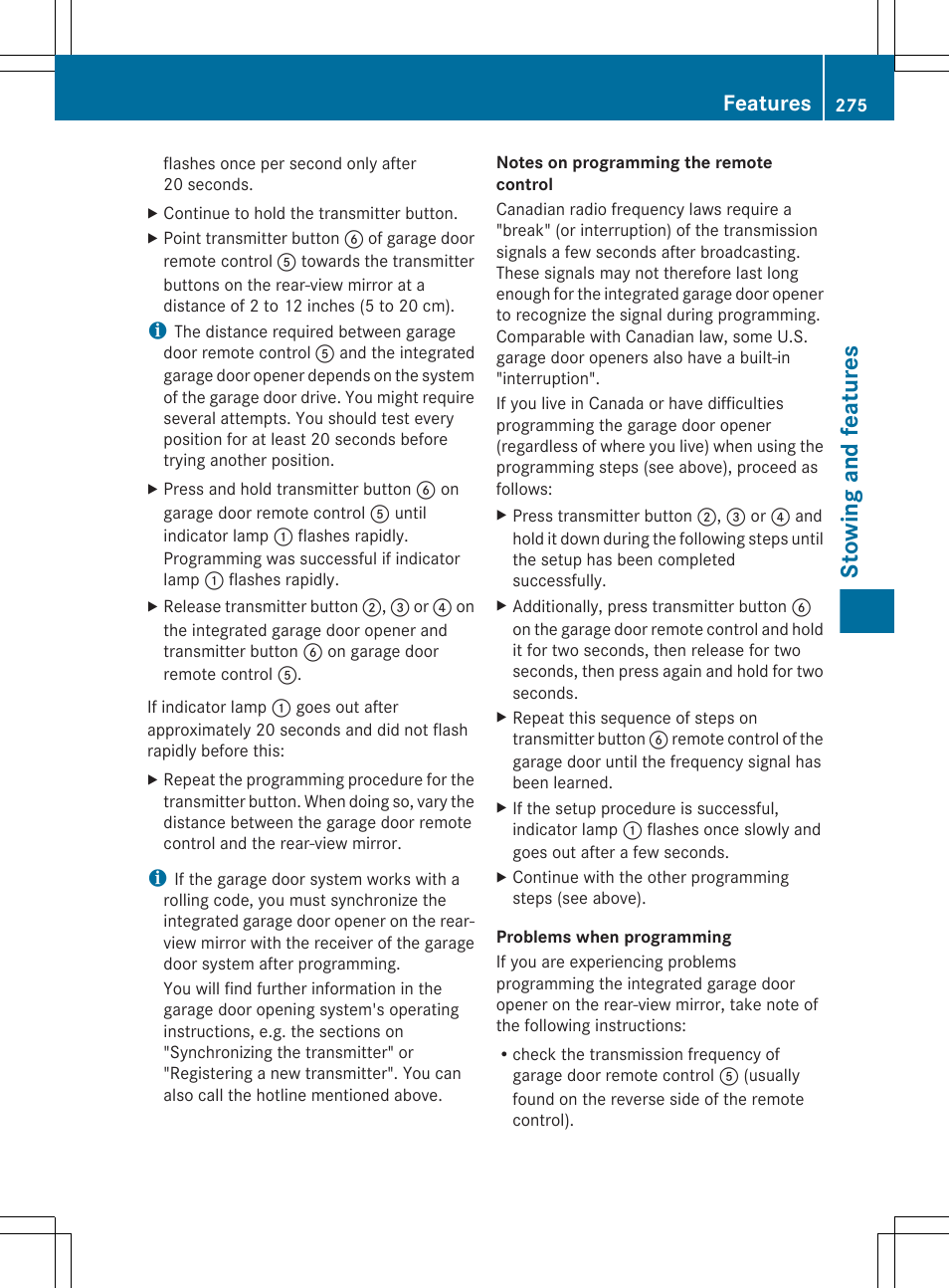 Stowing and features, Features | Mercedes-Benz CLS-Class 2012 Owners Manual User Manual | Page 277 / 356
