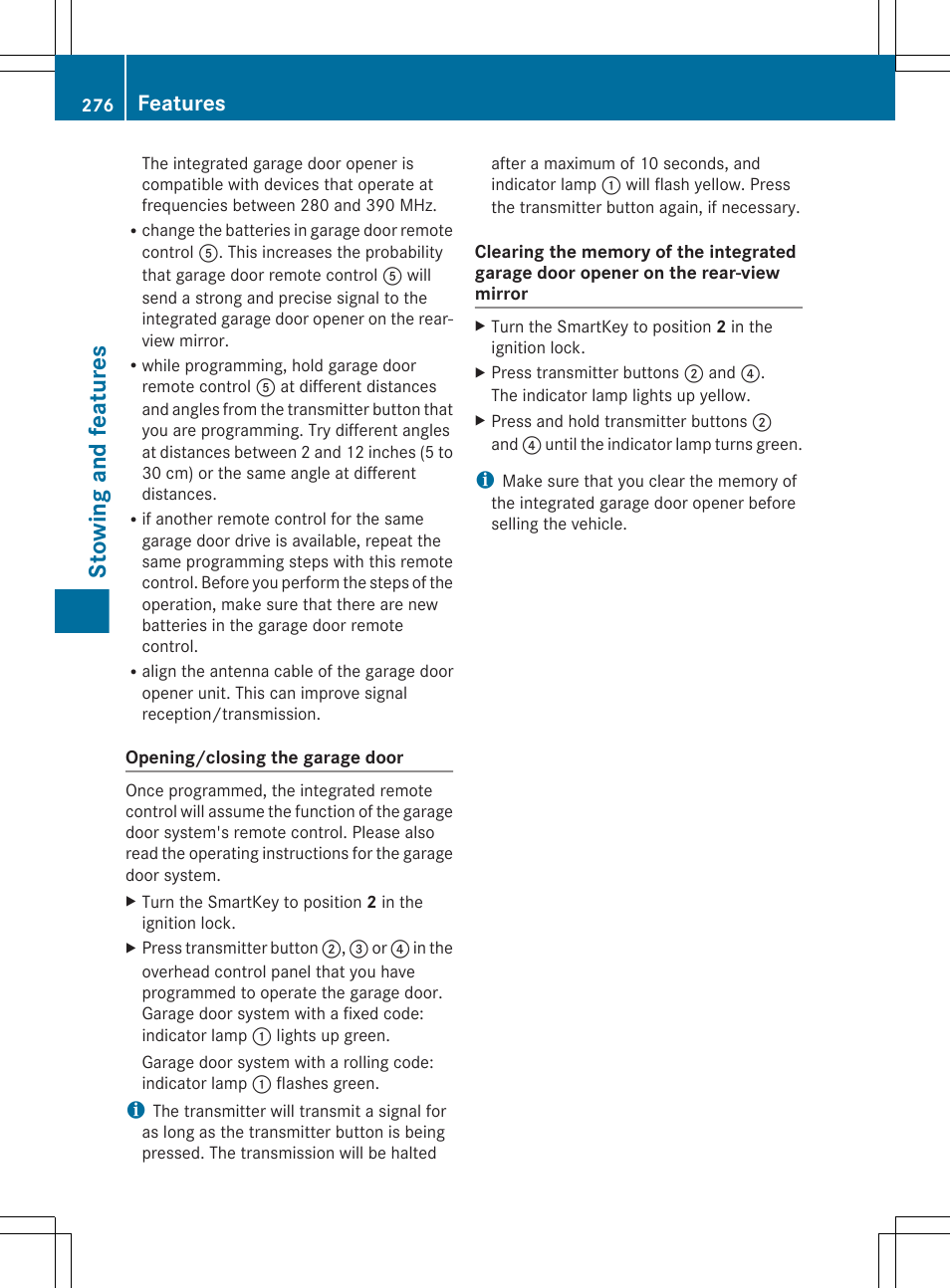 Stowing and features, Features | Mercedes-Benz CLS-Class 2012 Owners Manual User Manual | Page 278 / 356