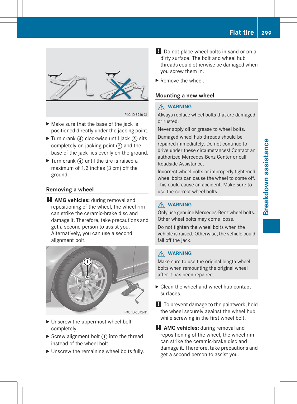 Breakdown assistance, Flat tire | Mercedes-Benz CLS-Class 2012 Owners Manual User Manual | Page 301 / 356