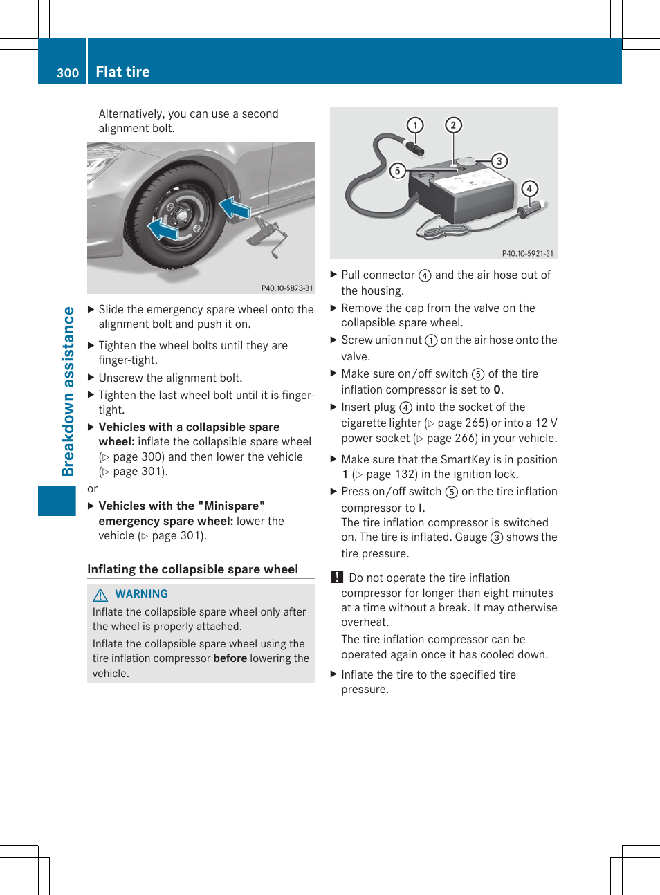 Breakdown assistance, Flat tire | Mercedes-Benz CLS-Class 2012 Owners Manual User Manual | Page 302 / 356