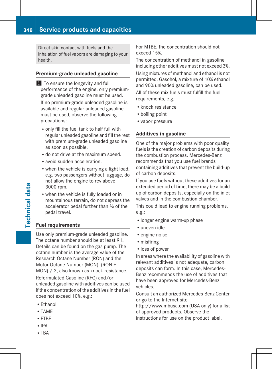 Technical data, Service products and capacities | Mercedes-Benz CLS-Class 2012 Owners Manual User Manual | Page 350 / 356