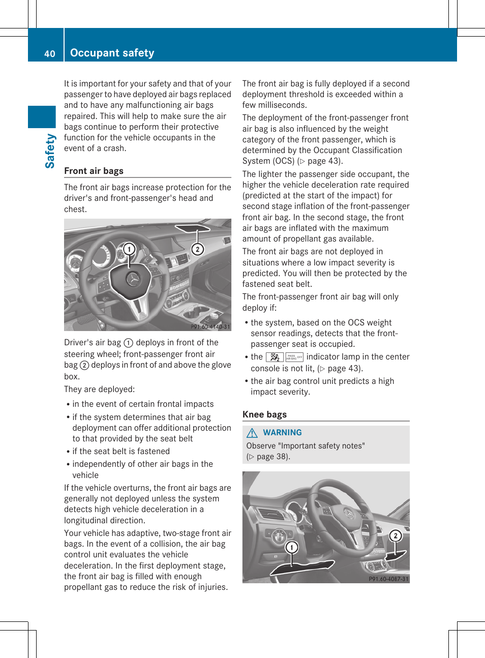 Safety, Occupant safety | Mercedes-Benz CLS-Class 2012 Owners Manual User Manual | Page 42 / 356