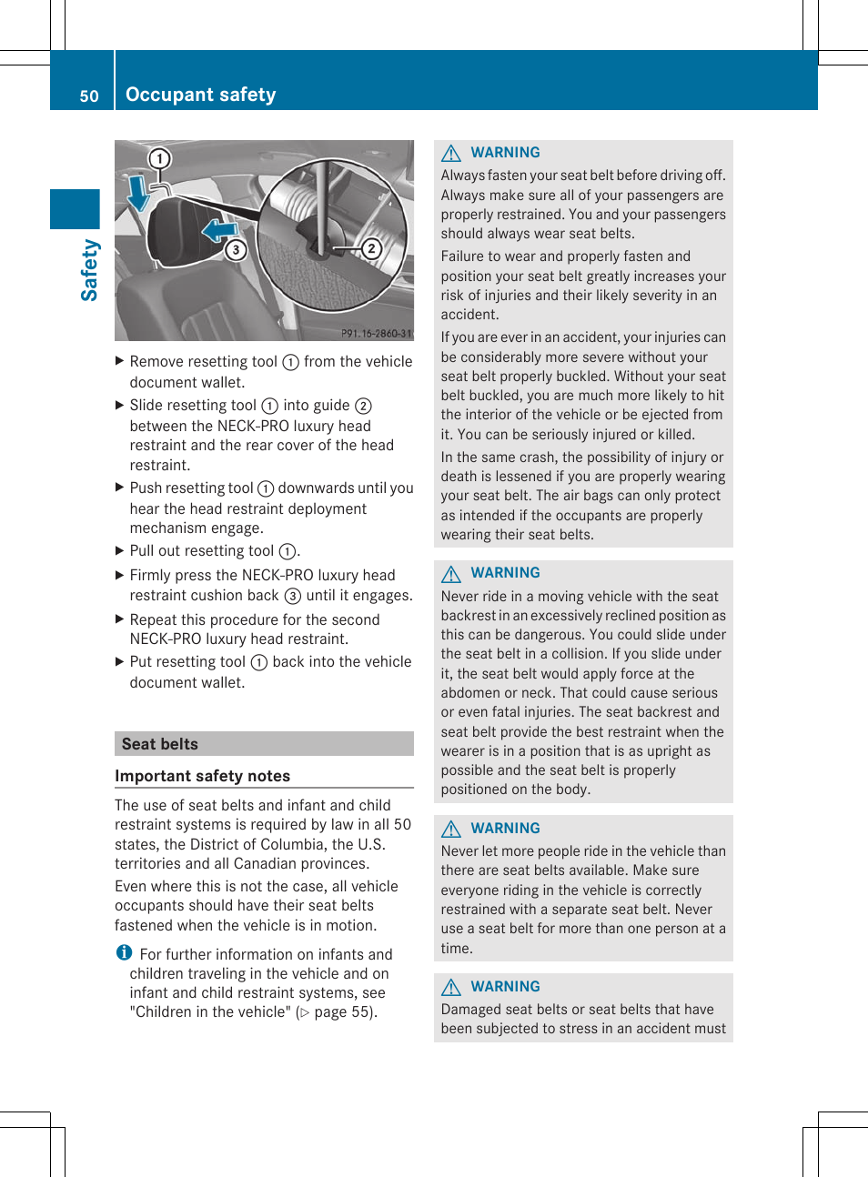 Seat belts, Safety, Occupant safety | Mercedes-Benz CLS-Class 2012 Owners Manual User Manual | Page 52 / 356