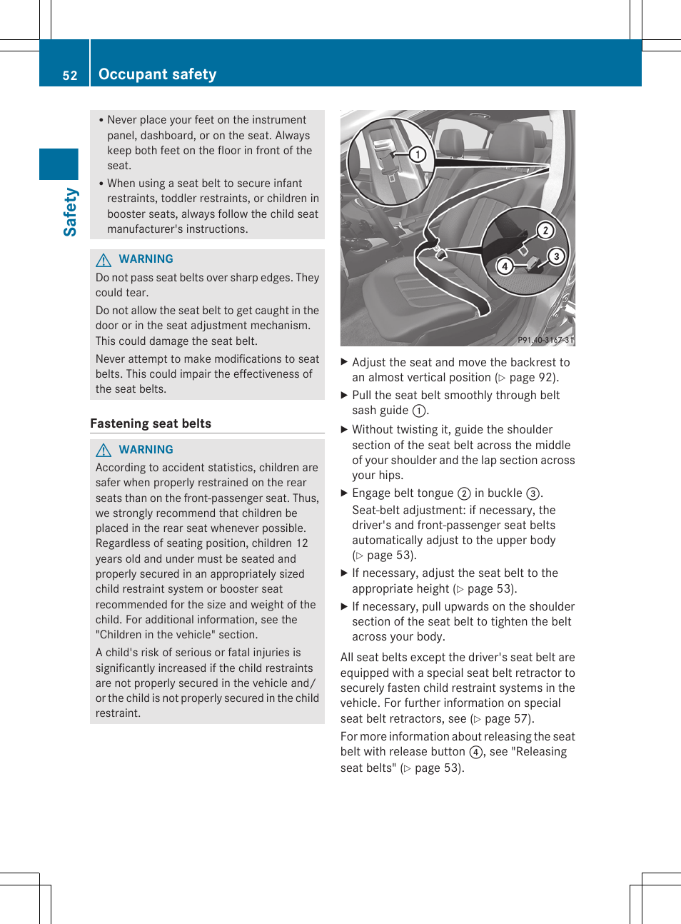 Safety, Occupant safety | Mercedes-Benz CLS-Class 2012 Owners Manual User Manual | Page 54 / 356