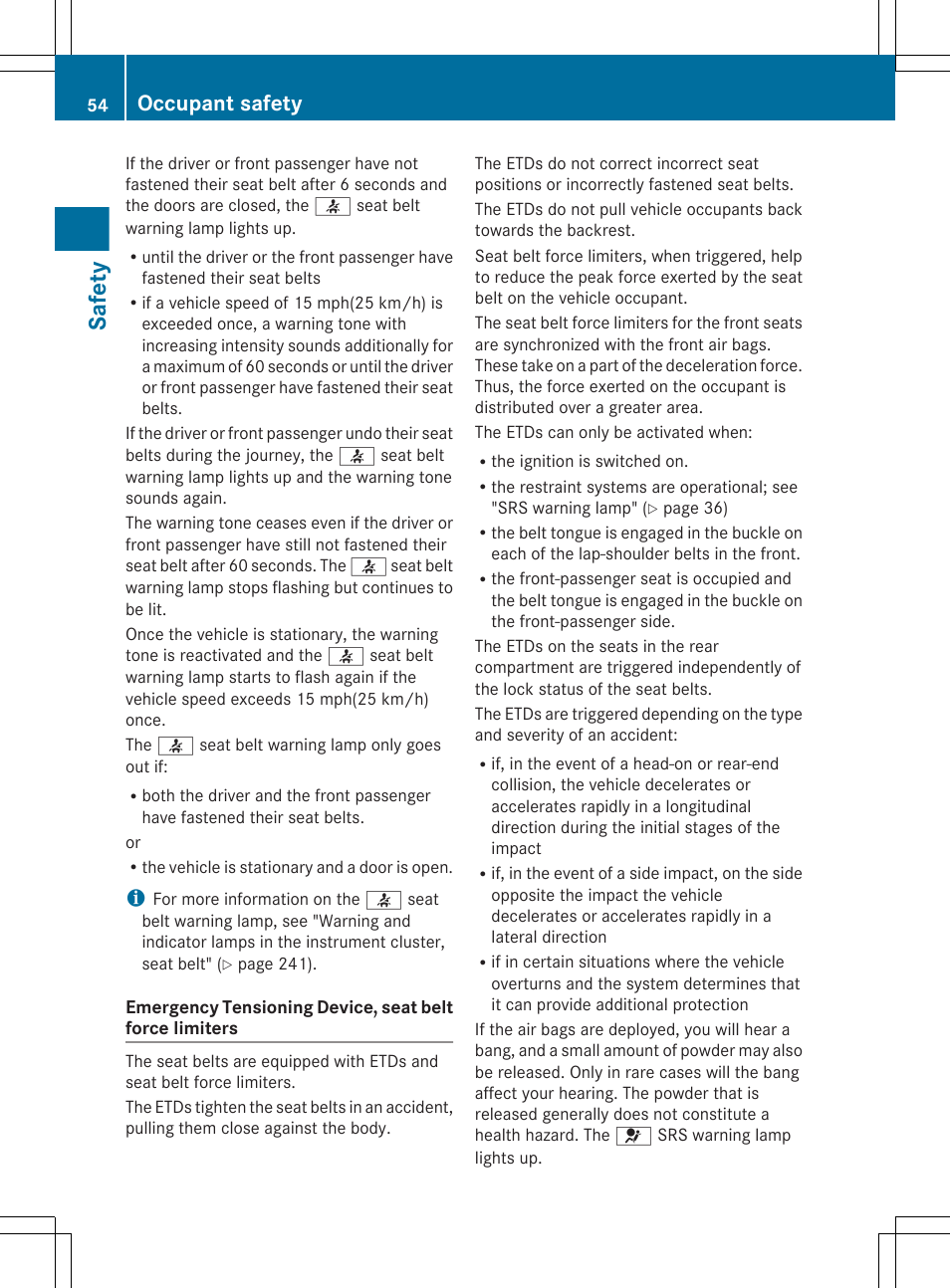 Safety, Occupant safety | Mercedes-Benz CLS-Class 2012 Owners Manual User Manual | Page 56 / 356