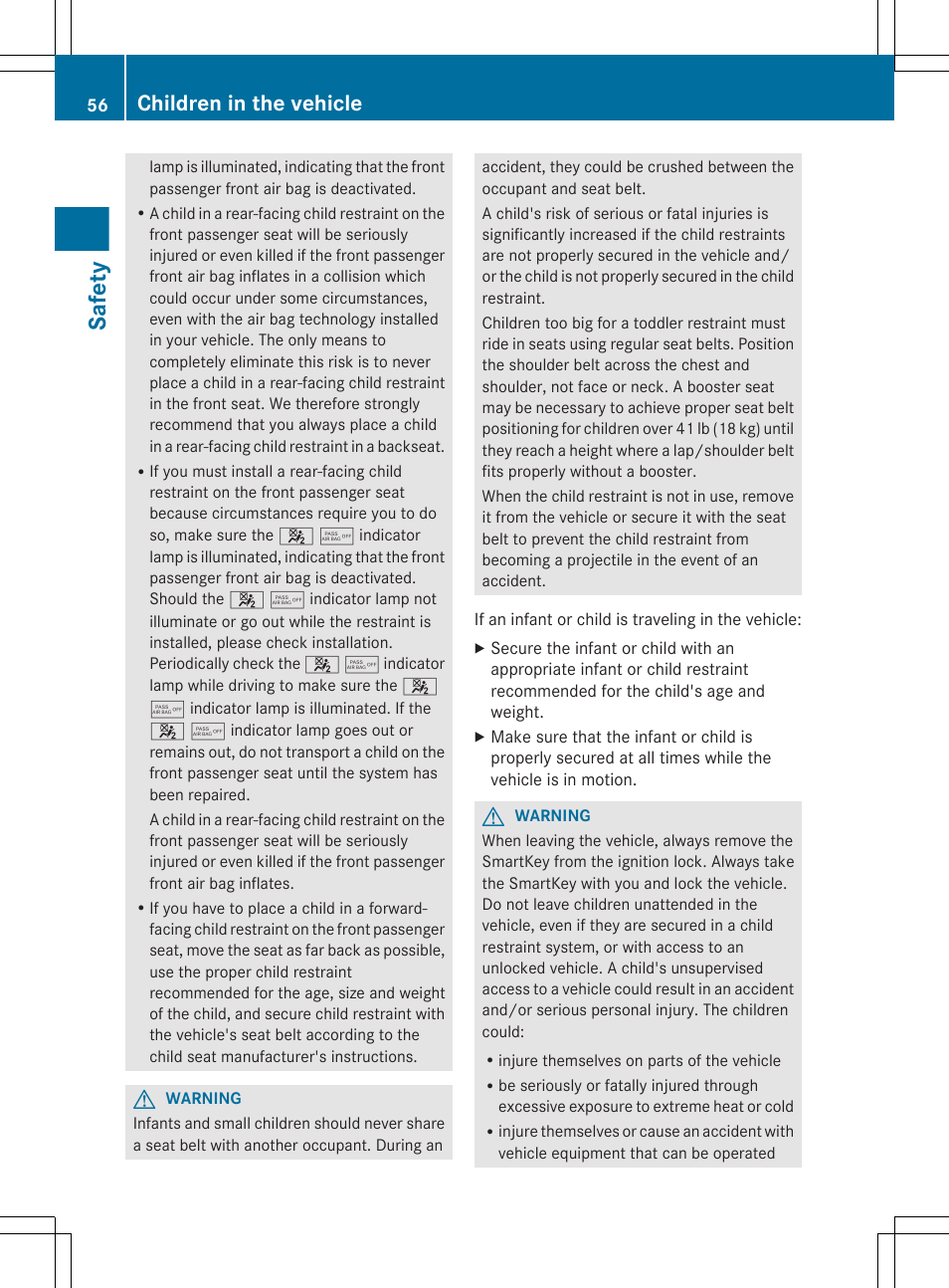 Safety, Children in the vehicle | Mercedes-Benz CLS-Class 2012 Owners Manual User Manual | Page 58 / 356