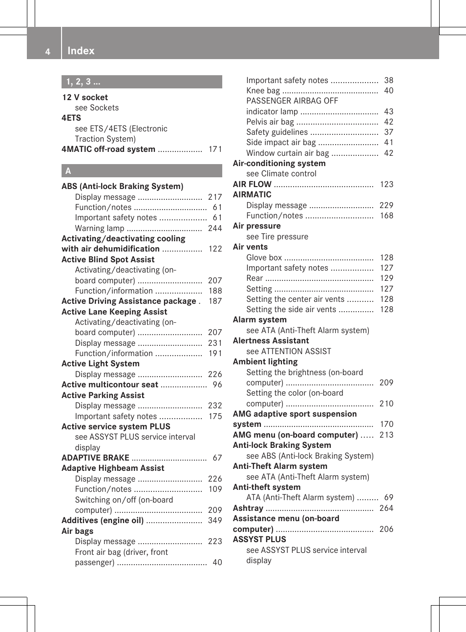 Index | Mercedes-Benz CLS-Class 2012 Owners Manual User Manual | Page 6 / 356