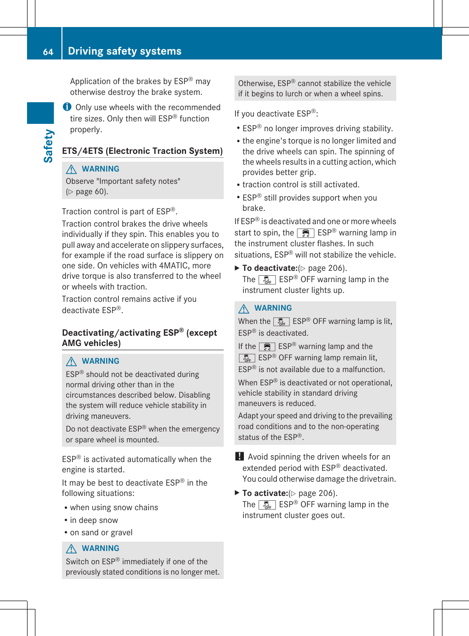 Safety, Driving safety systems | Mercedes-Benz CLS-Class 2012 Owners Manual User Manual | Page 66 / 356