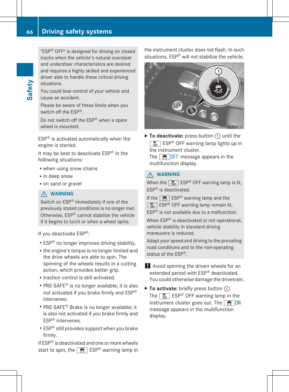 Safety, Driving safety systems | Mercedes-Benz CLS-Class 2012 Owners Manual User Manual | Page 68 / 356