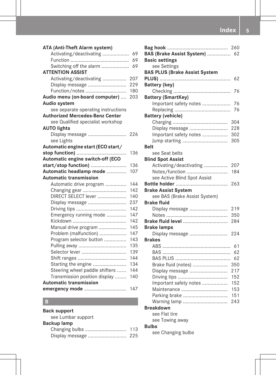 Index | Mercedes-Benz CLS-Class 2012 Owners Manual User Manual | Page 7 / 356