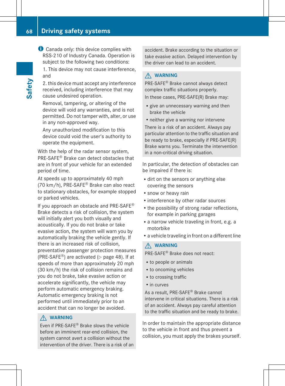 Safety, Driving safety systems | Mercedes-Benz CLS-Class 2012 Owners Manual User Manual | Page 70 / 356