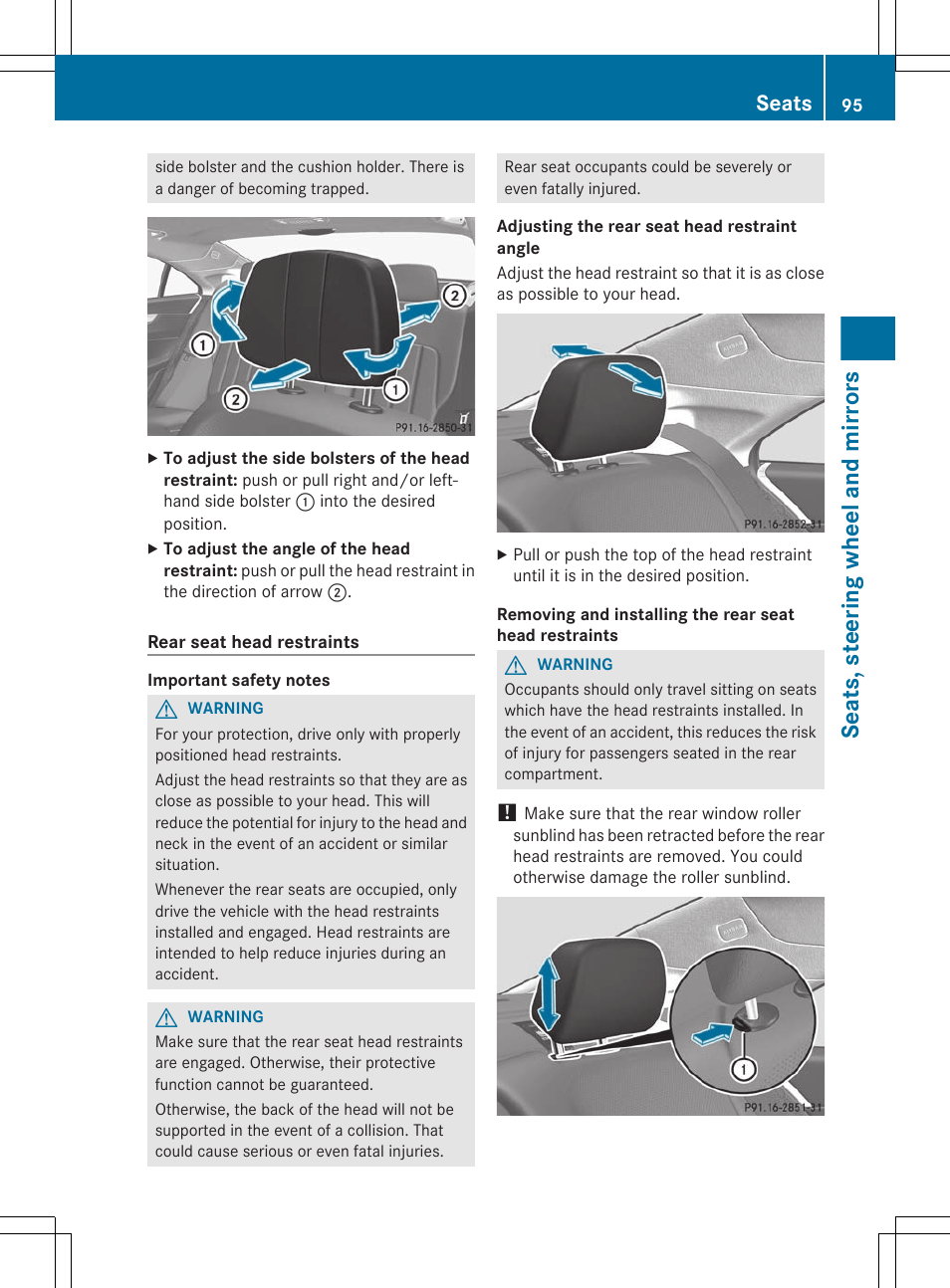 Seats, steering wheel and mirrors, Seats | Mercedes-Benz CLS-Class 2012 Owners Manual User Manual | Page 97 / 356