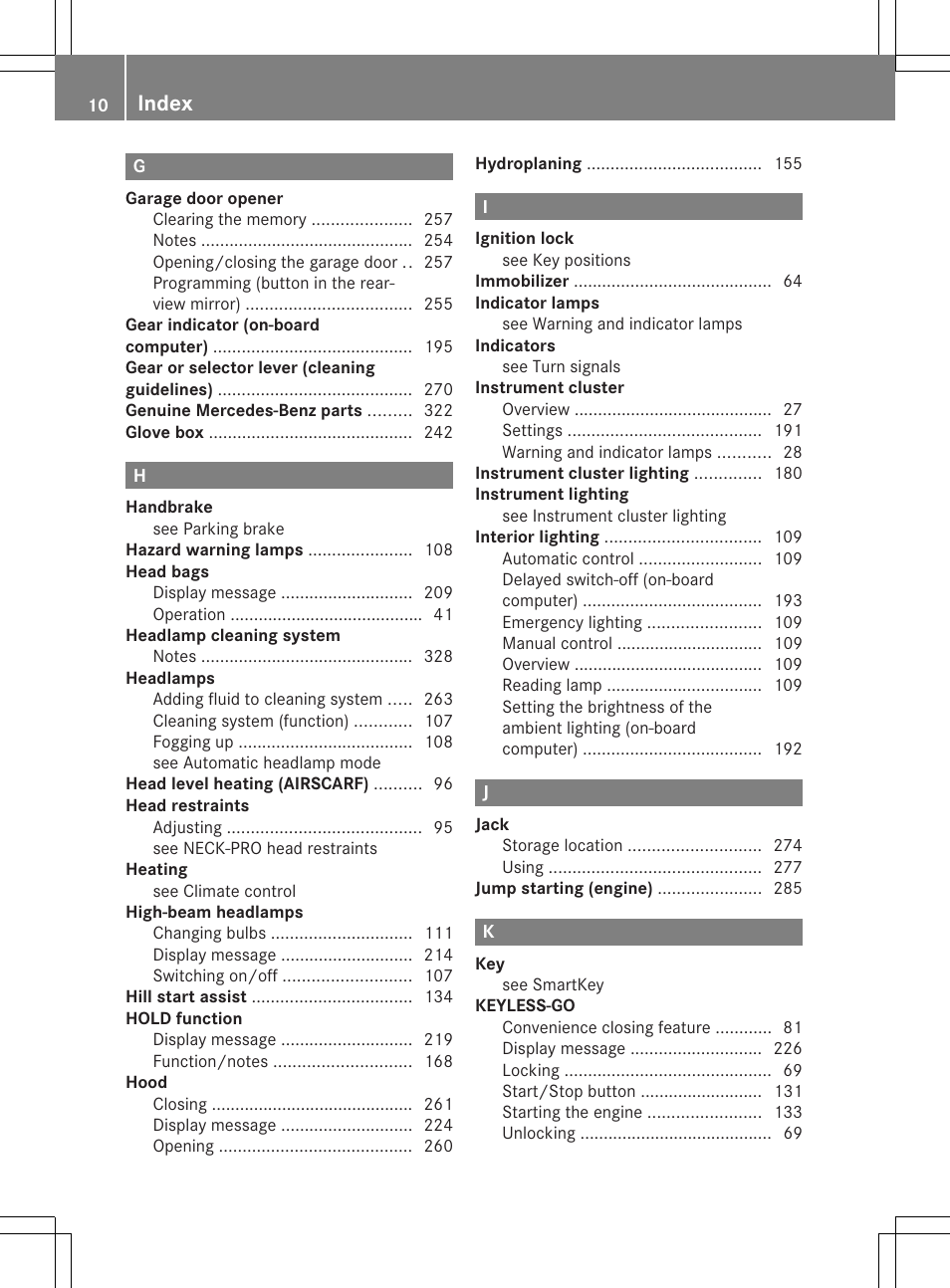 Index | Mercedes-Benz SLK-Class 2012 Owners Manual User Manual | Page 12 / 334