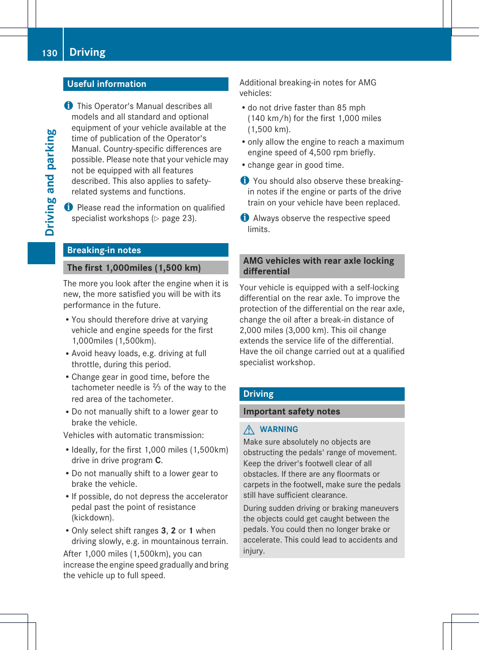 Driving and parking, Driving | Mercedes-Benz SLK-Class 2012 Owners Manual User Manual | Page 132 / 334