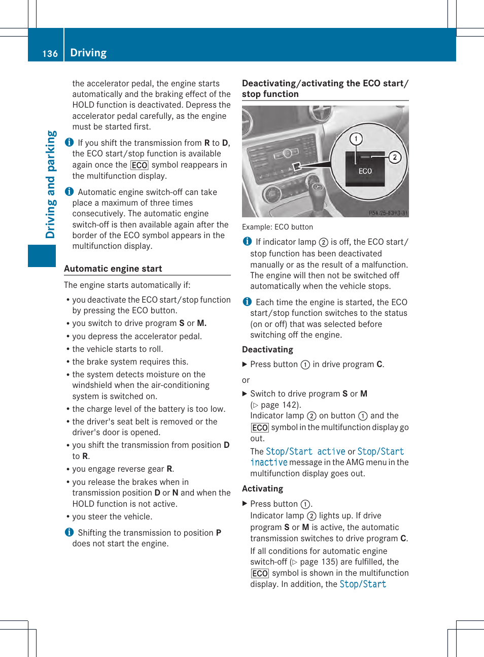 Driving and parking, Driving | Mercedes-Benz SLK-Class 2012 Owners Manual User Manual | Page 138 / 334