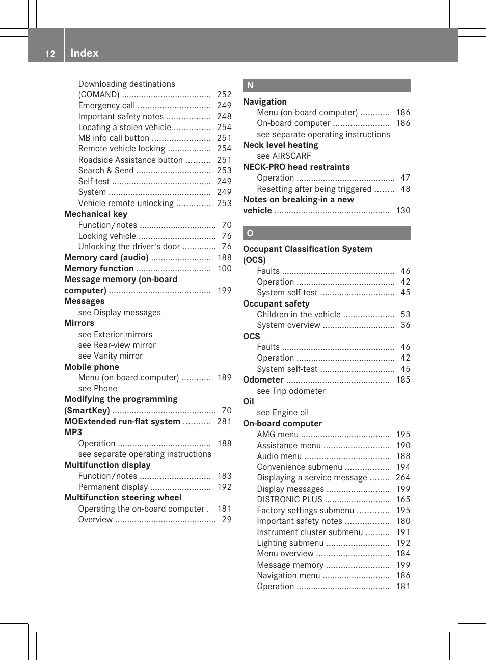 Index | Mercedes-Benz SLK-Class 2012 Owners Manual User Manual | Page 14 / 334