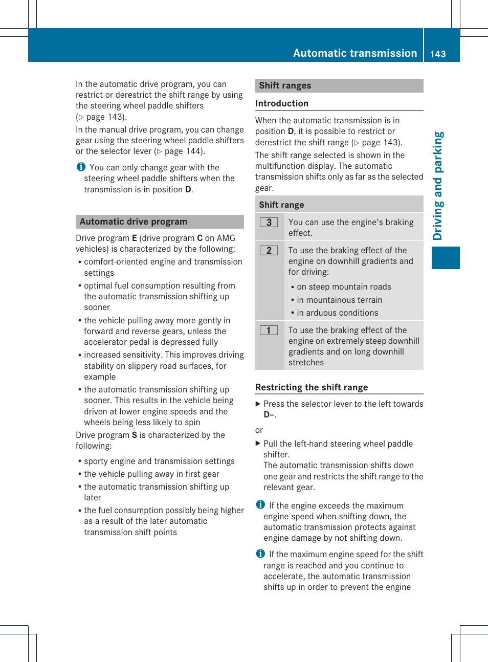Driving and parking, Automatic transmission | Mercedes-Benz SLK-Class 2012 Owners Manual User Manual | Page 145 / 334
