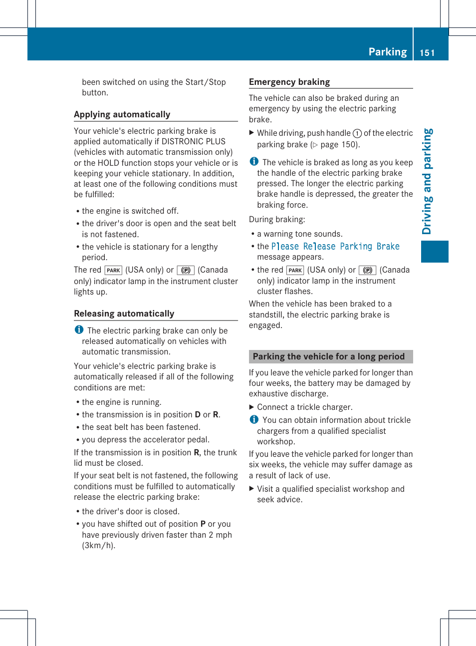 Driv ing and pa rk ing, Parking | Mercedes-Benz SLK-Class 2012 Owners Manual User Manual | Page 153 / 334