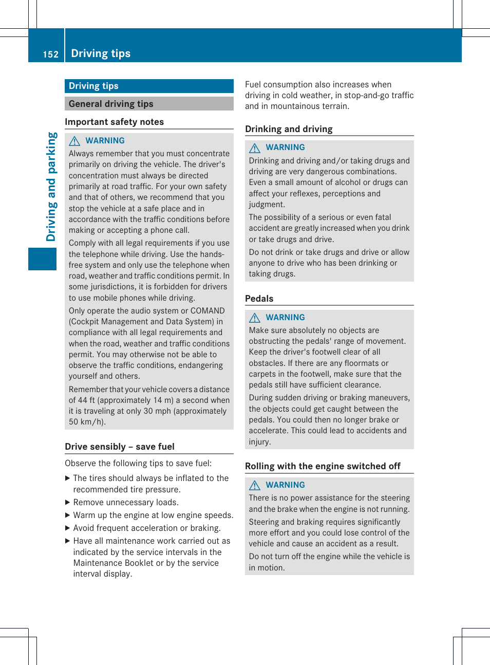 Driving and parking, Driving tips | Mercedes-Benz SLK-Class 2012 Owners Manual User Manual | Page 154 / 334
