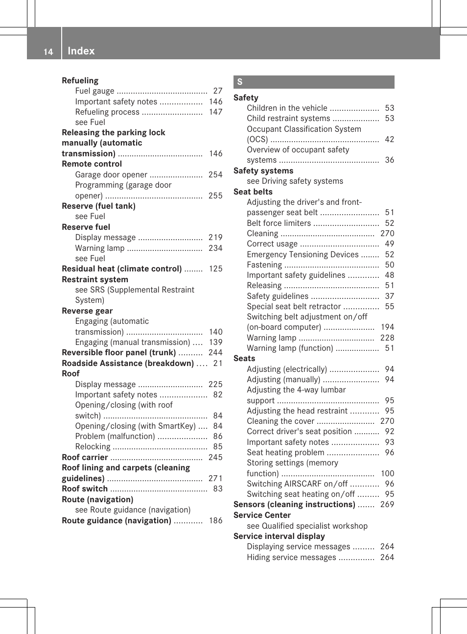 Index | Mercedes-Benz SLK-Class 2012 Owners Manual User Manual | Page 16 / 334