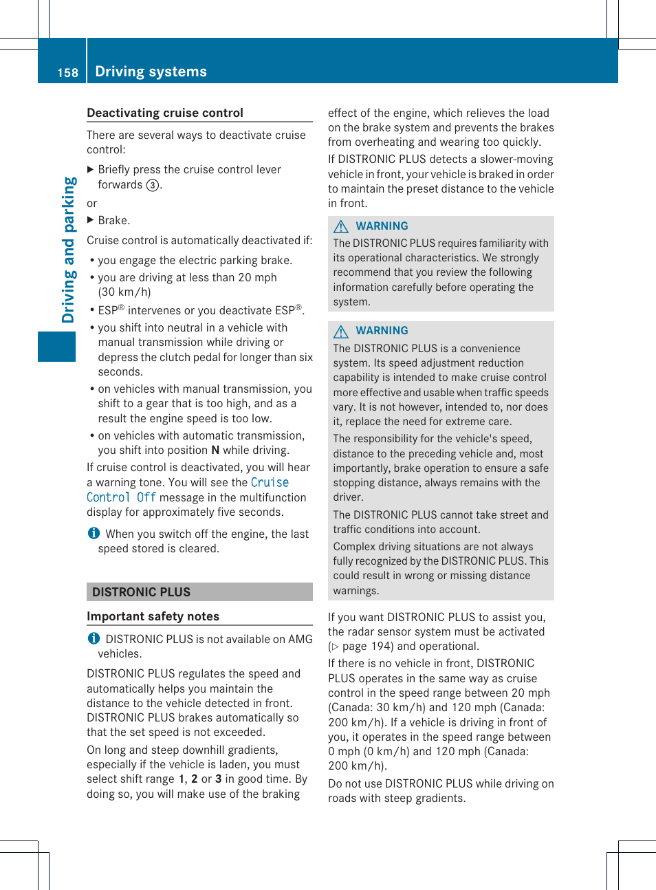 Driving and parking, Driving systems | Mercedes-Benz SLK-Class 2012 Owners Manual User Manual | Page 160 / 334