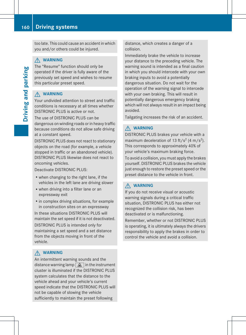 Driving and parking, Driving systems | Mercedes-Benz SLK-Class 2012 Owners Manual User Manual | Page 162 / 334