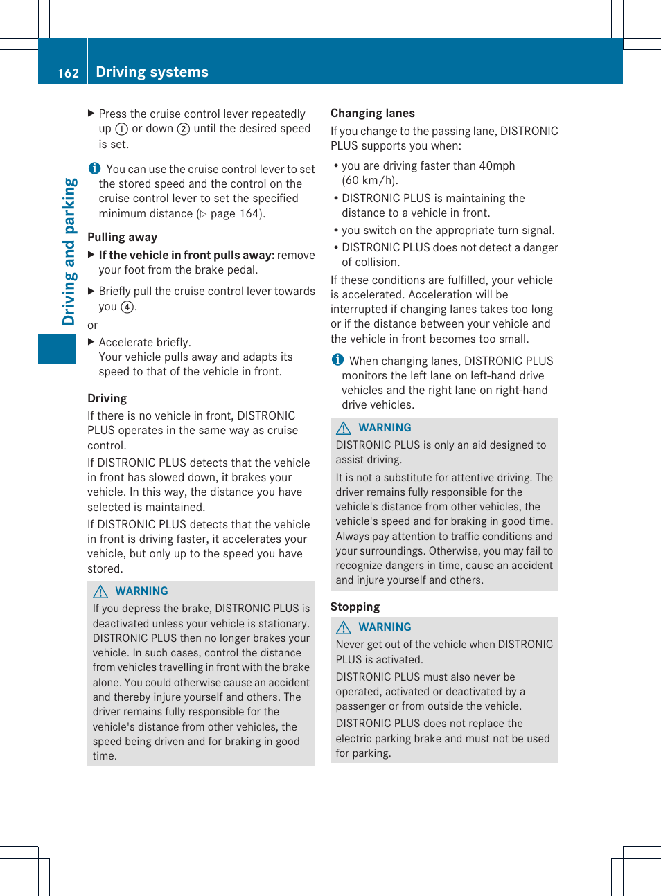 Driving and parking, Driving systems | Mercedes-Benz SLK-Class 2012 Owners Manual User Manual | Page 164 / 334