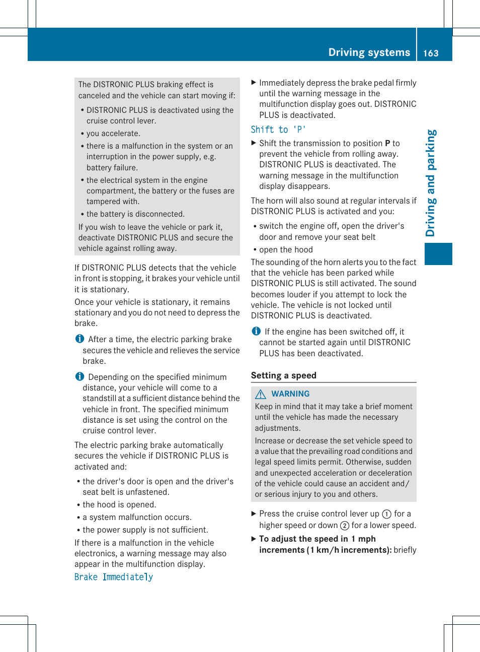 Driving and parking, Driving systems | Mercedes-Benz SLK-Class 2012 Owners Manual User Manual | Page 165 / 334