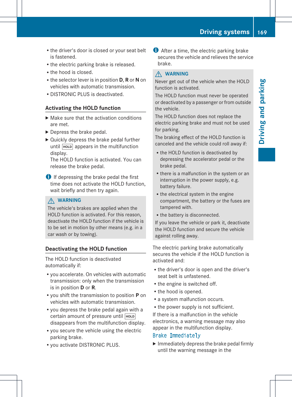 Driving and parking, Driving systems | Mercedes-Benz SLK-Class 2012 Owners Manual User Manual | Page 171 / 334