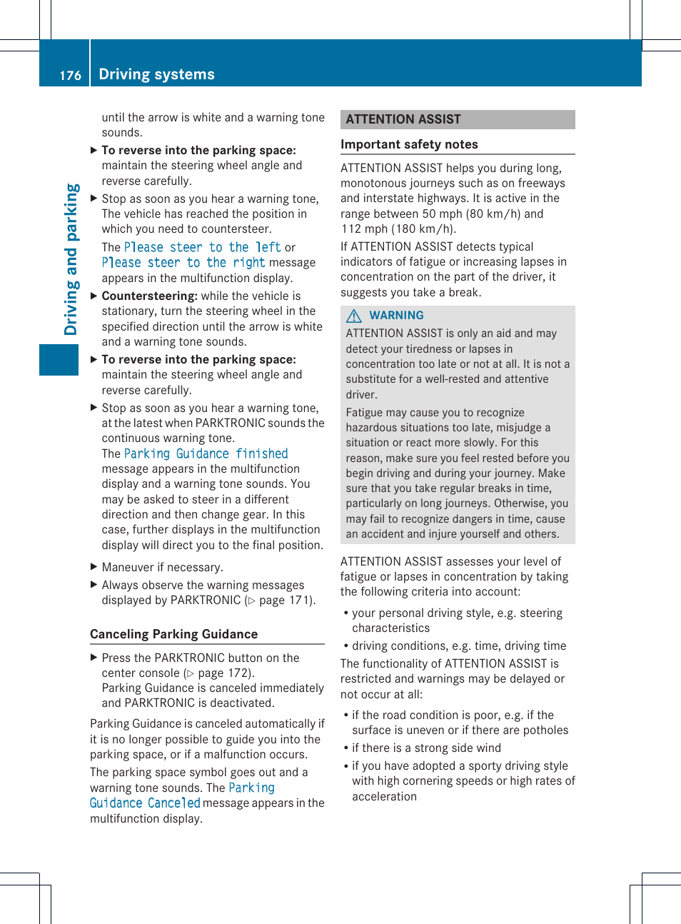 Driving and parking, Driving systems | Mercedes-Benz SLK-Class 2012 Owners Manual User Manual | Page 178 / 334