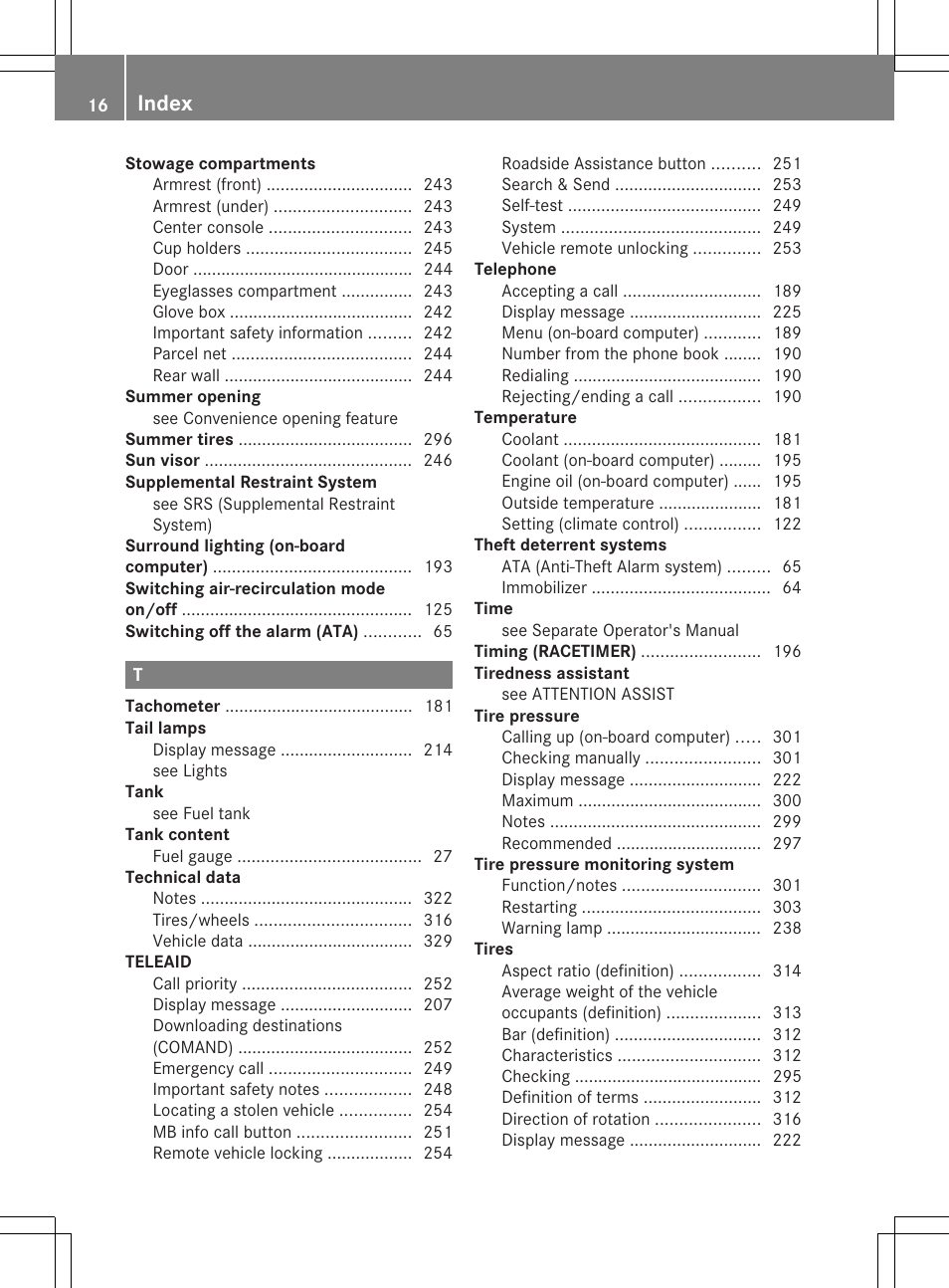 Index | Mercedes-Benz SLK-Class 2012 Owners Manual User Manual | Page 18 / 334