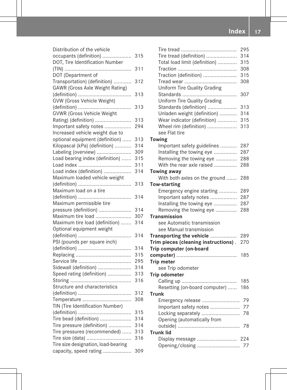 Index | Mercedes-Benz SLK-Class 2012 Owners Manual User Manual | Page 19 / 334