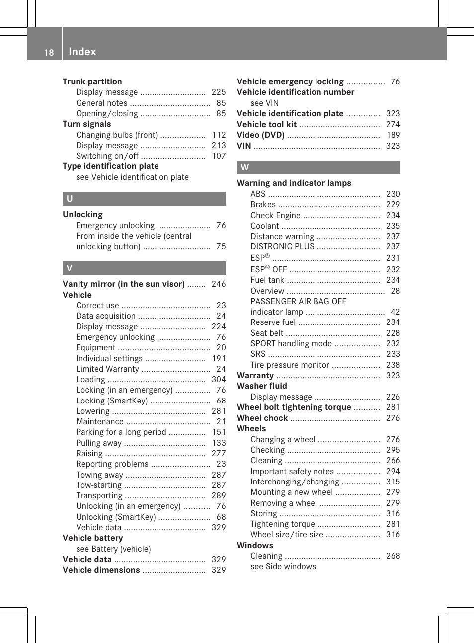 Index | Mercedes-Benz SLK-Class 2012 Owners Manual User Manual | Page 20 / 334