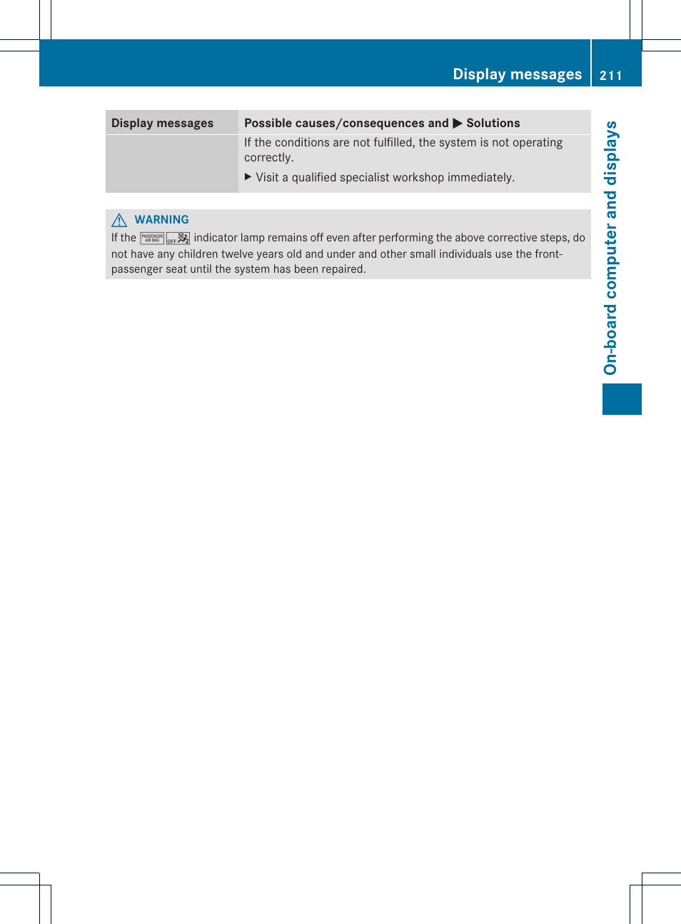 On-boar d compu ter and disp lays | Mercedes-Benz SLK-Class 2012 Owners Manual User Manual | Page 213 / 334