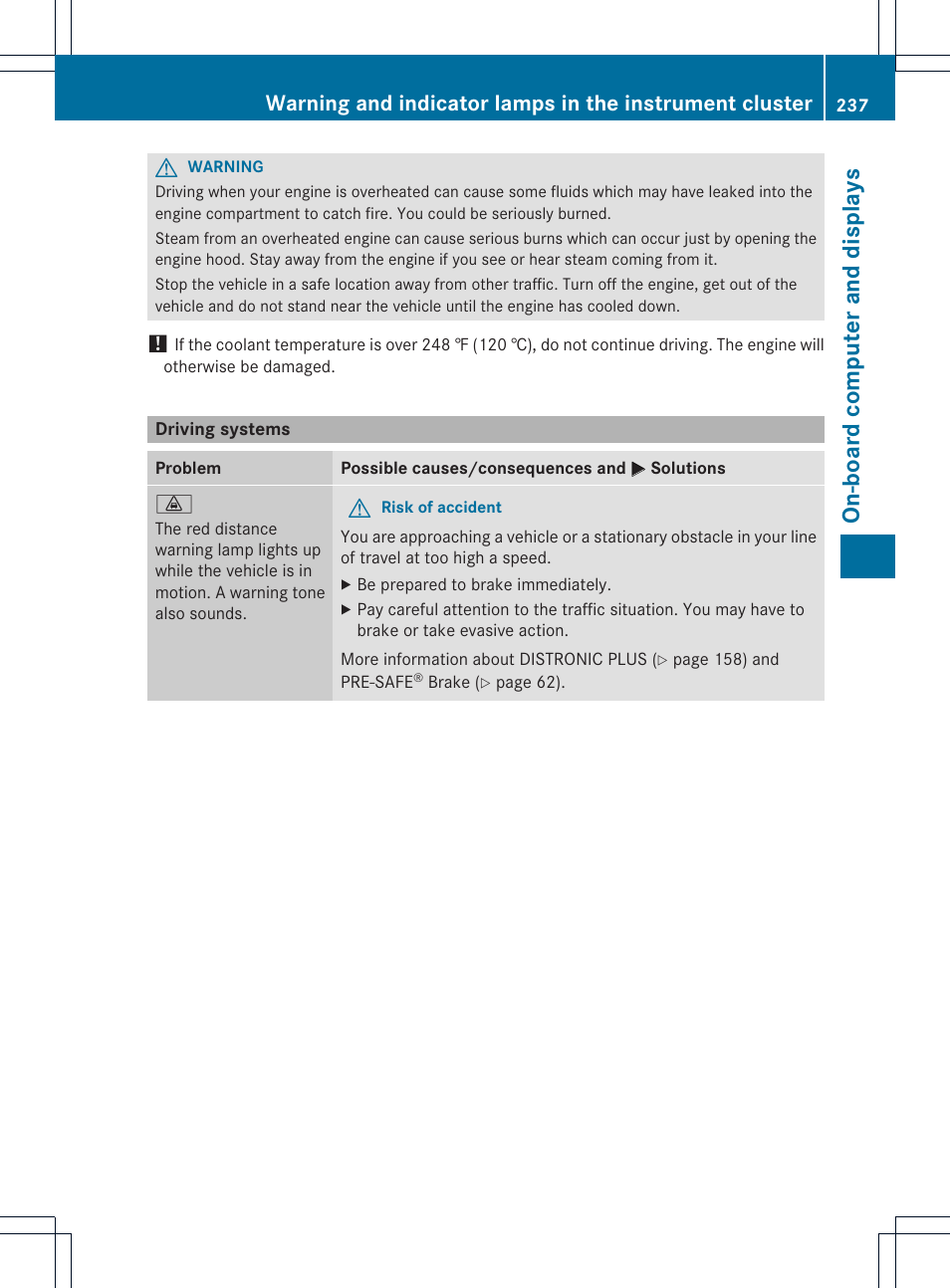 On-boa rd comp uter and disp lays | Mercedes-Benz SLK-Class 2012 Owners Manual User Manual | Page 239 / 334
