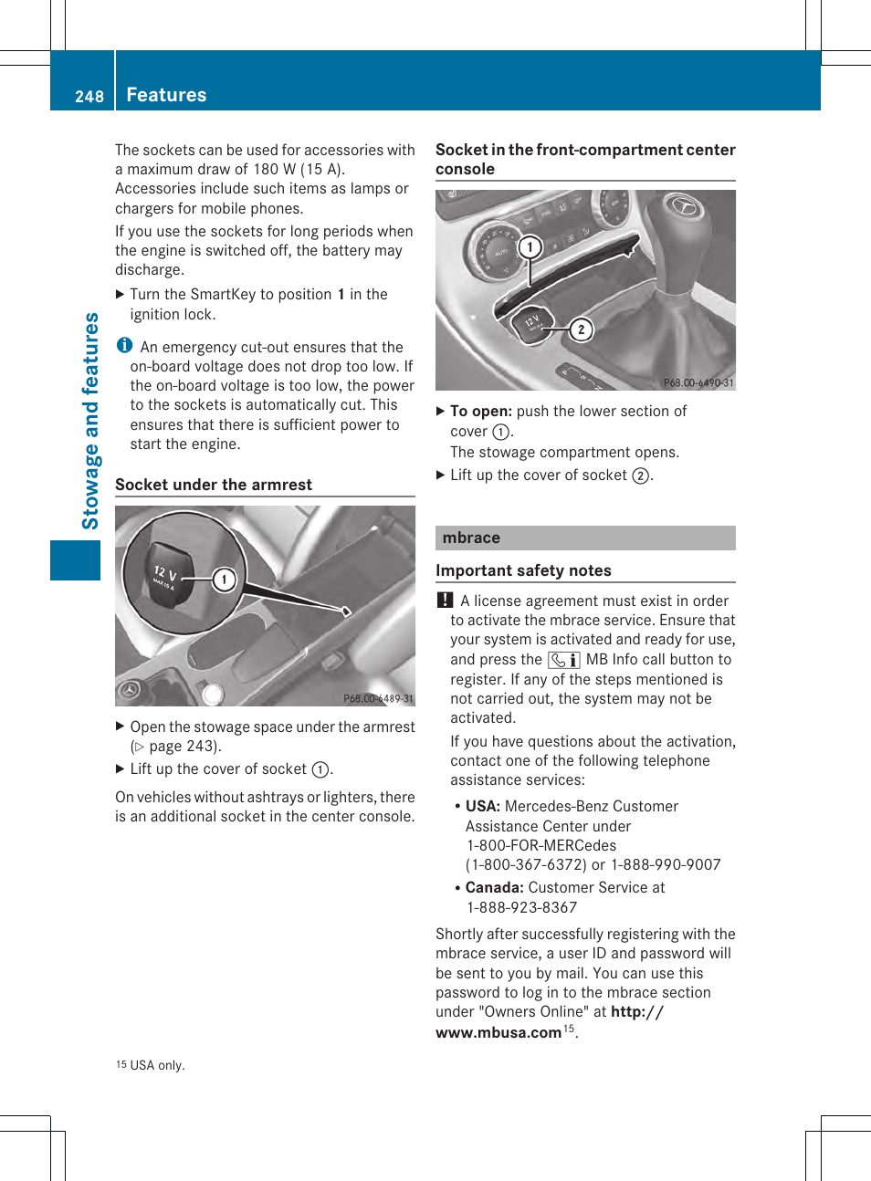Stowage and features, Features | Mercedes-Benz SLK-Class 2012 Owners Manual User Manual | Page 250 / 334