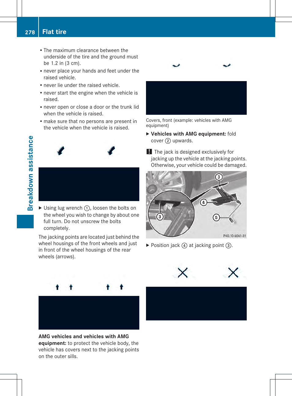 Breakdown assistance, Flat tire | Mercedes-Benz SLK-Class 2012 Owners Manual User Manual | Page 280 / 334