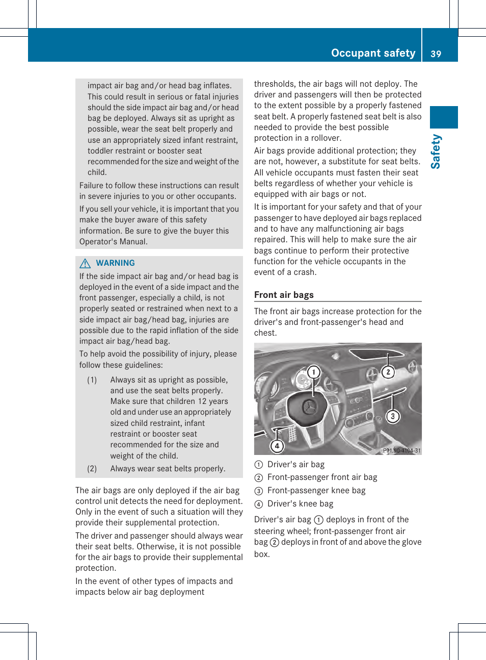 Safety, Occupant safety | Mercedes-Benz SLK-Class 2012 Owners Manual User Manual | Page 41 / 334