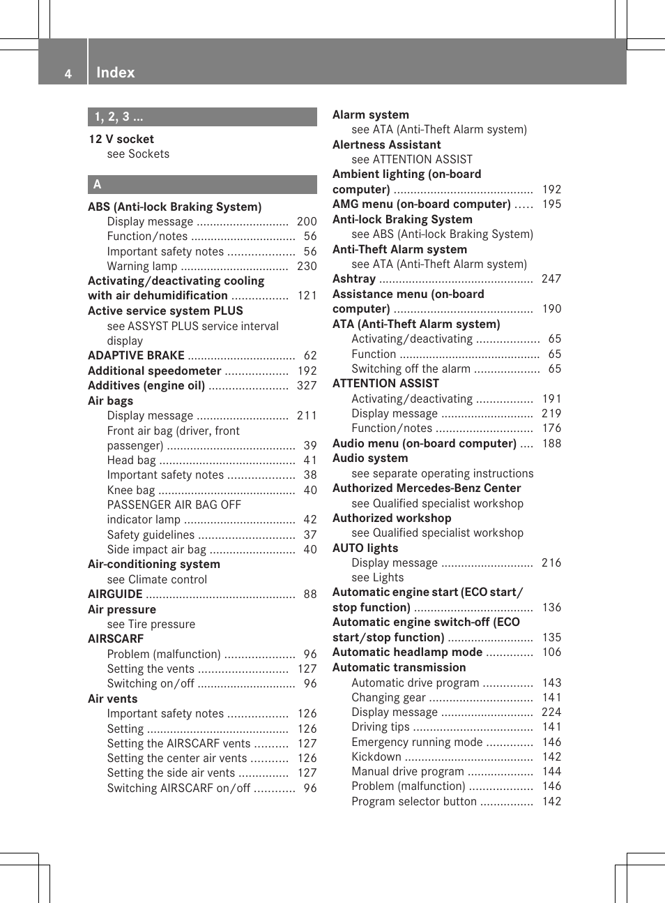 Index | Mercedes-Benz SLK-Class 2012 Owners Manual User Manual | Page 6 / 334