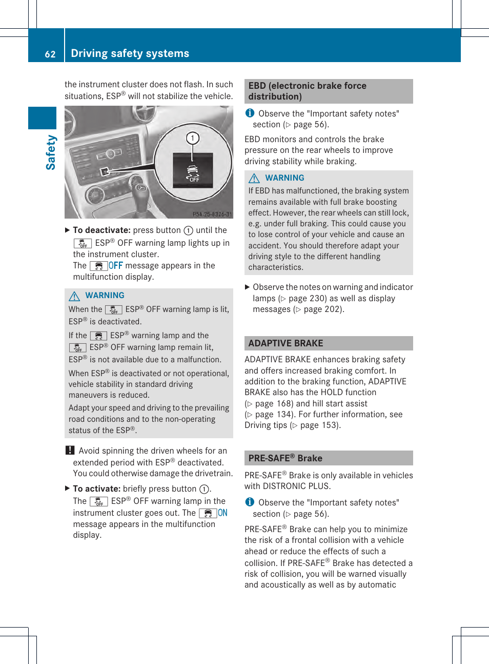 Safety, Driving safety systems | Mercedes-Benz SLK-Class 2012 Owners Manual User Manual | Page 64 / 334