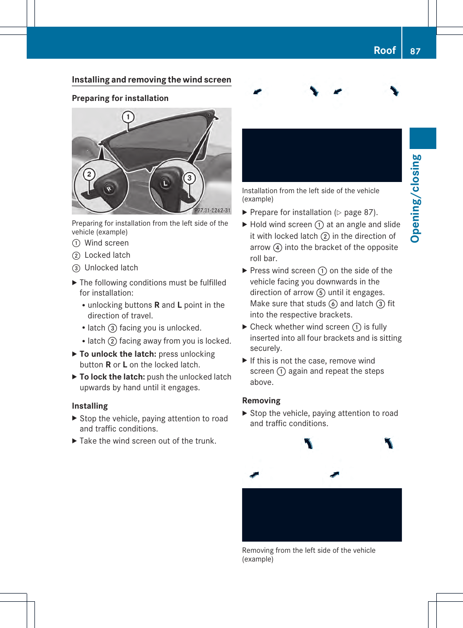Opening/closing, Roof | Mercedes-Benz SLK-Class 2012 Owners Manual User Manual | Page 89 / 334