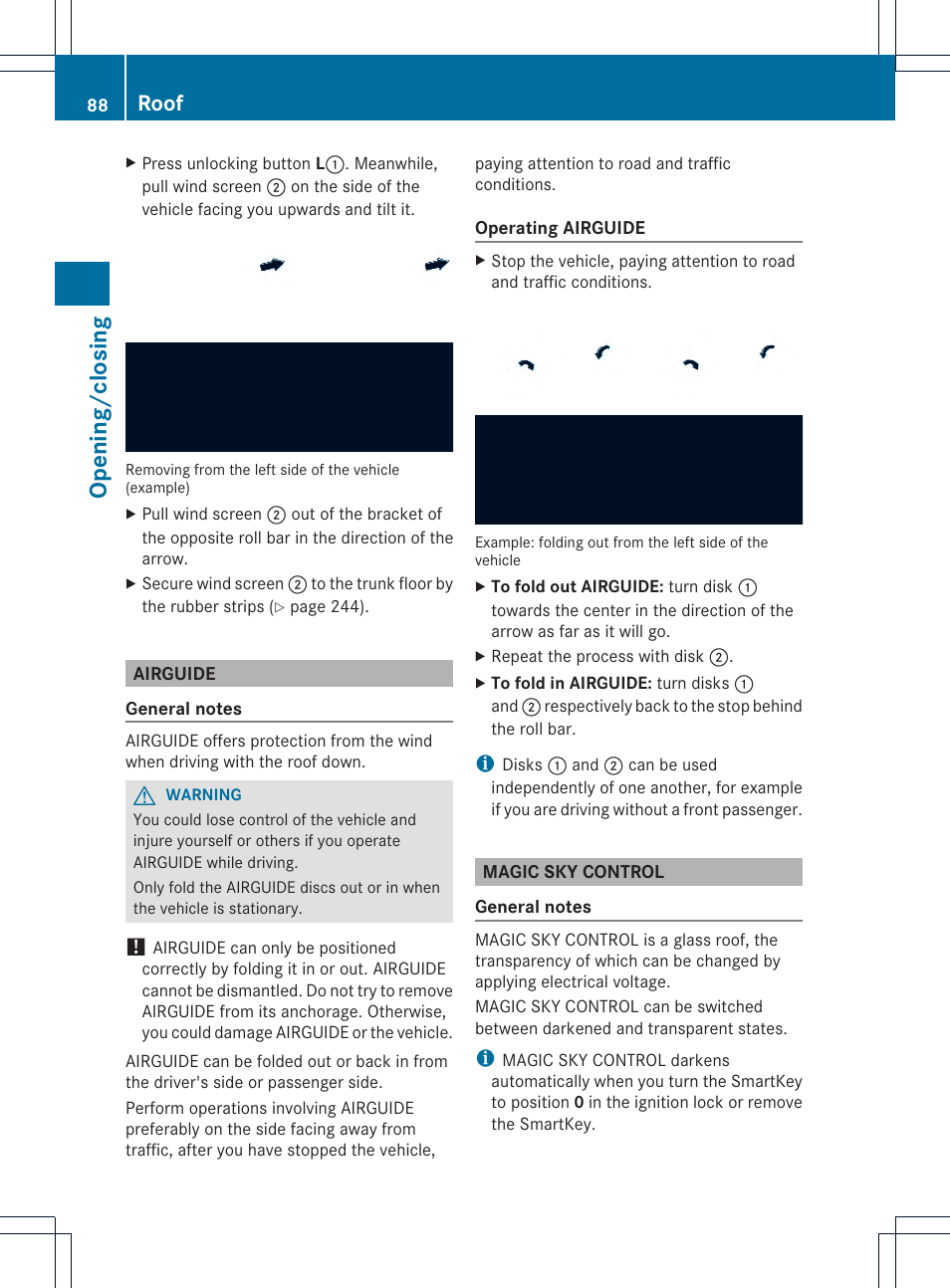 Opening/closing, Roof | Mercedes-Benz SLK-Class 2012 Owners Manual User Manual | Page 90 / 334
