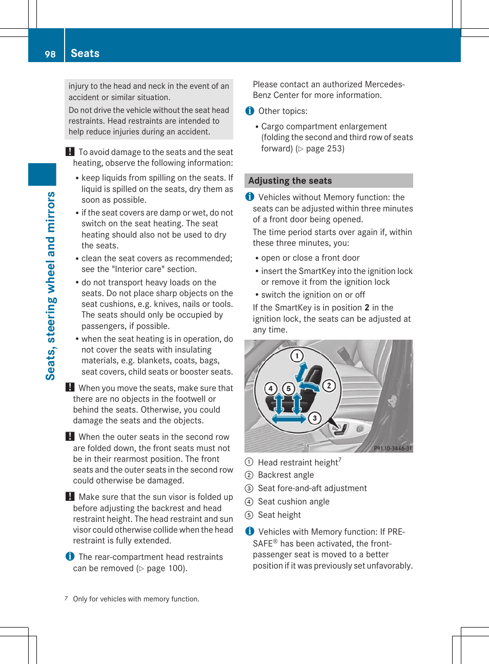Adjusting the seats, Electrical seat adjustment, Seats, steering wheel and mirrors | Seats | Mercedes-Benz R-Class 2012 Owners Manual User Manual | Page 100 / 368
