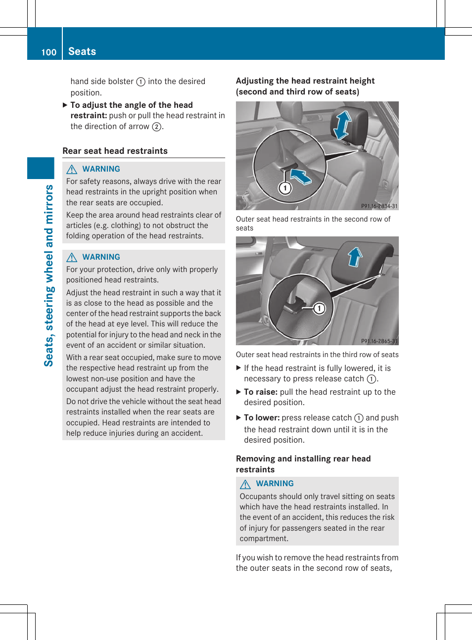 Slightly if necessary, Can be removed, Seats, steering wheel and mirrors | Seats | Mercedes-Benz R-Class 2012 Owners Manual User Manual | Page 102 / 368