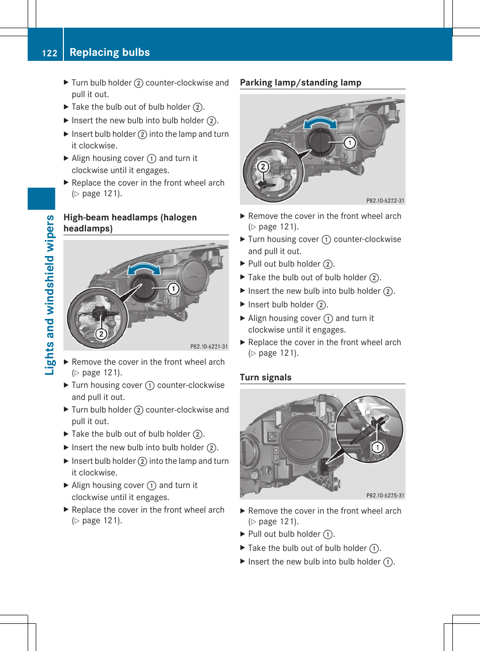 Lights and windshield wipers, Replacing bulbs | Mercedes-Benz R-Class 2012 Owners Manual User Manual | Page 124 / 368