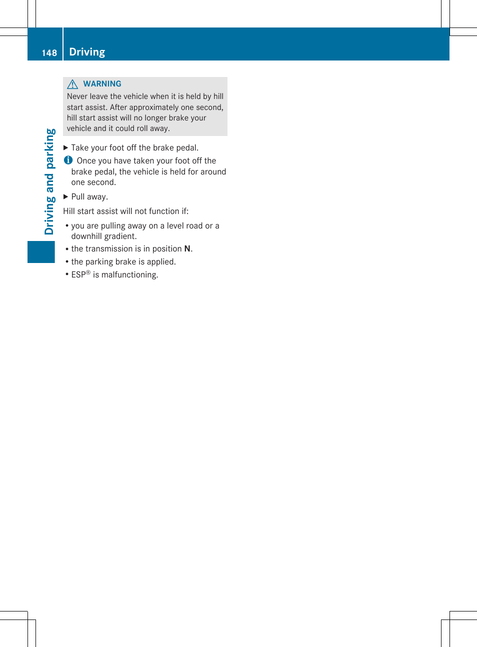 Driving and parking, Driving | Mercedes-Benz R-Class 2012 Owners Manual User Manual | Page 150 / 368