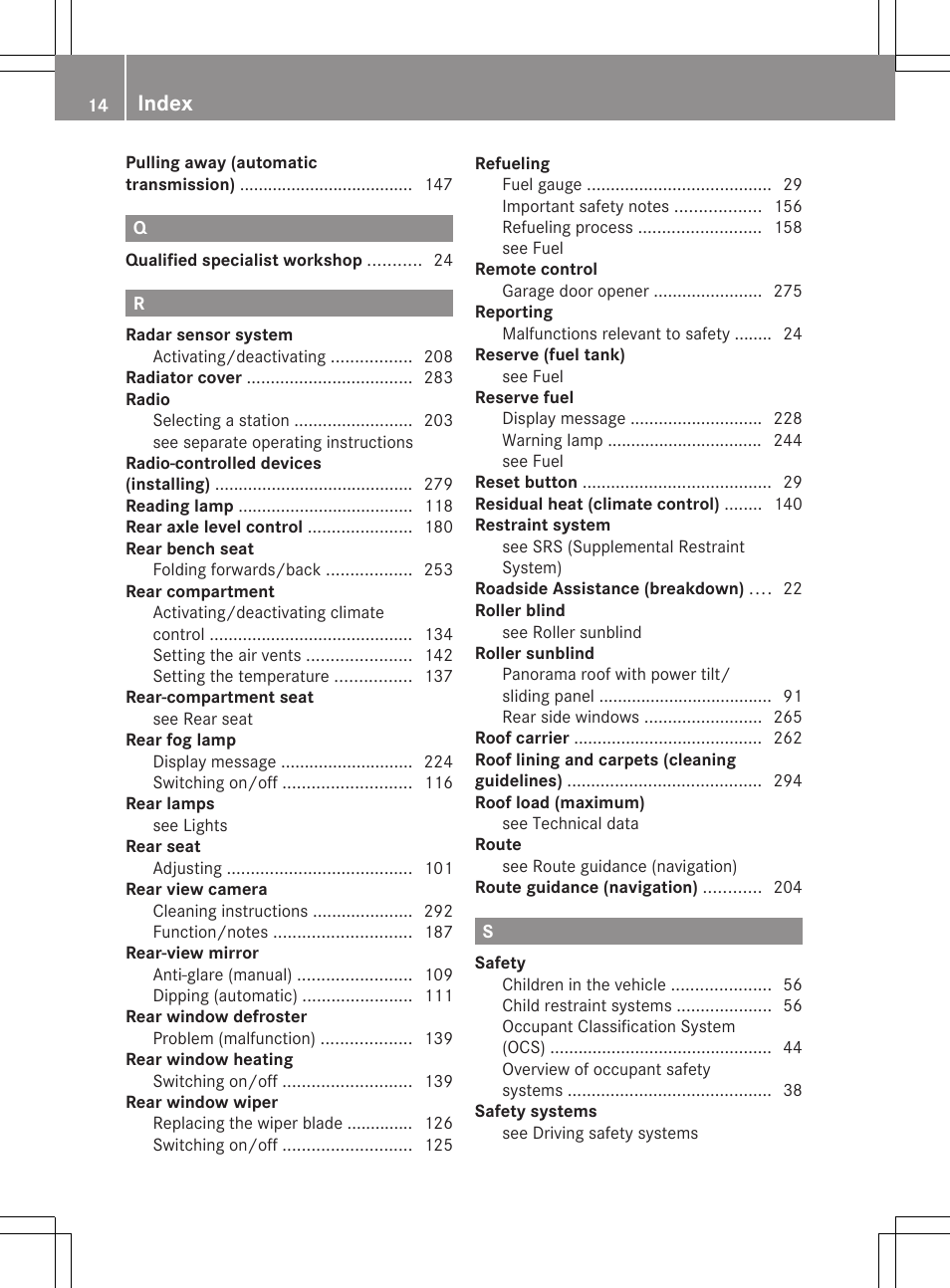 Index | Mercedes-Benz R-Class 2012 Owners Manual User Manual | Page 16 / 368