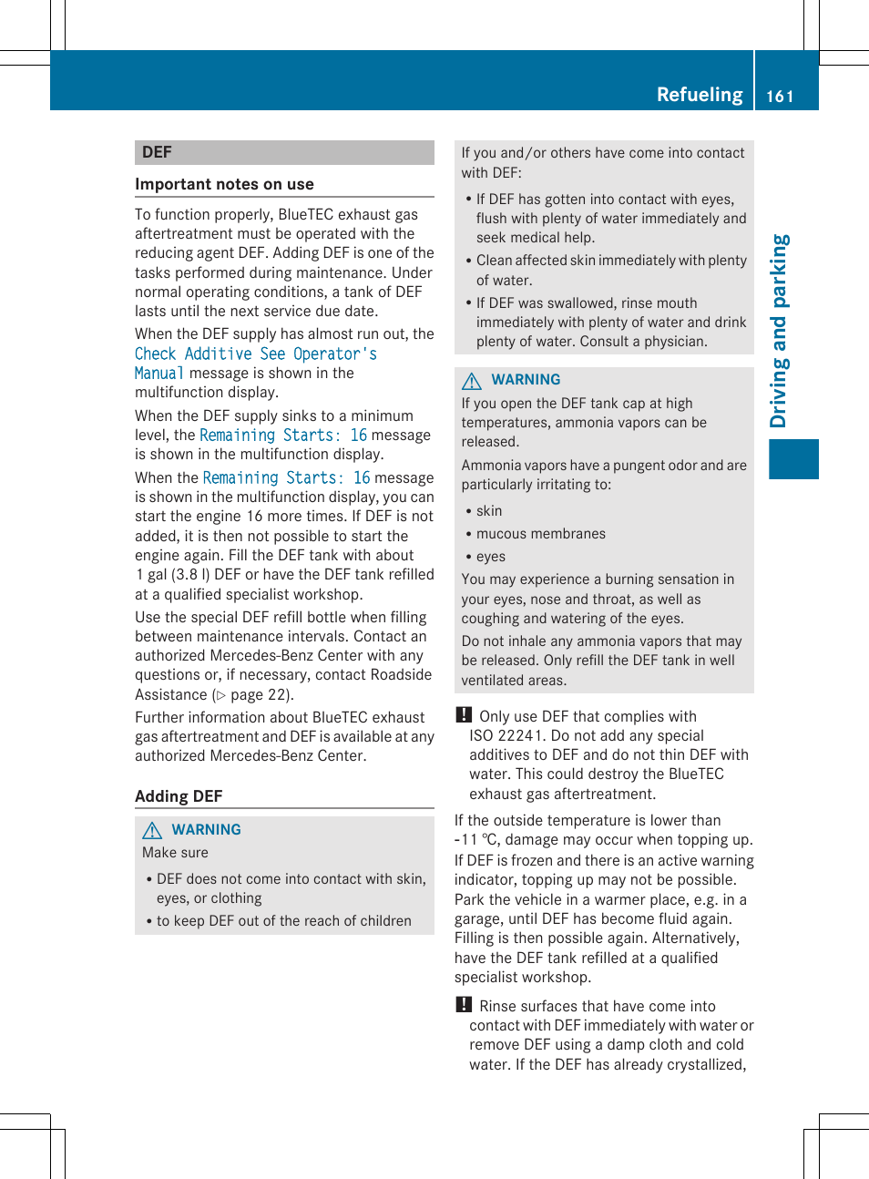 Driving and parking, Refueling | Mercedes-Benz R-Class 2012 Owners Manual User Manual | Page 163 / 368