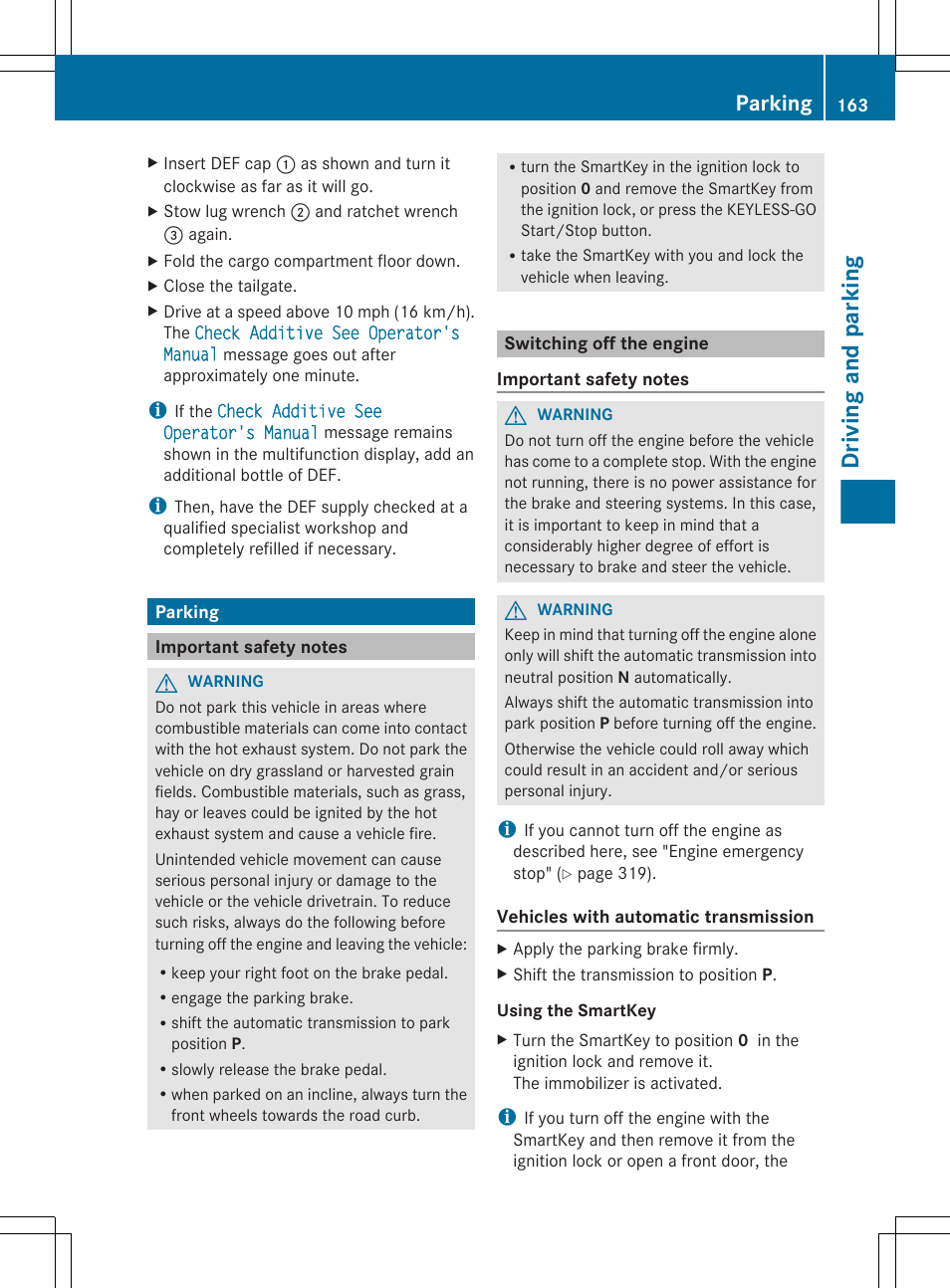 Parking, Important safety notes, Switching off the engine | Driving and parking | Mercedes-Benz R-Class 2012 Owners Manual User Manual | Page 165 / 368