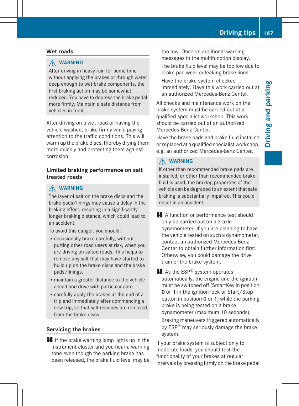 Driving and parking, Driving tips | Mercedes-Benz R-Class 2012 Owners Manual User Manual | Page 169 / 368